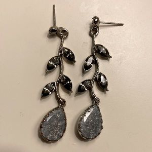 Artisan branched crystal drop post earrings